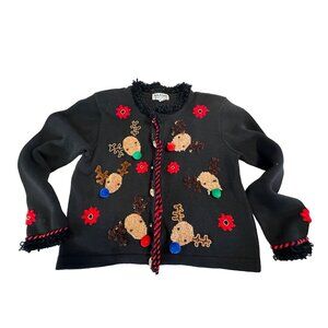 VTG BEREK Jack Be Quick Ugly  Christmas  Sweater Reindeer Woman L Embellished